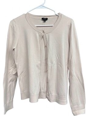 Talbots Pale Pinky Cream Button-Front Crewneck Cardigan